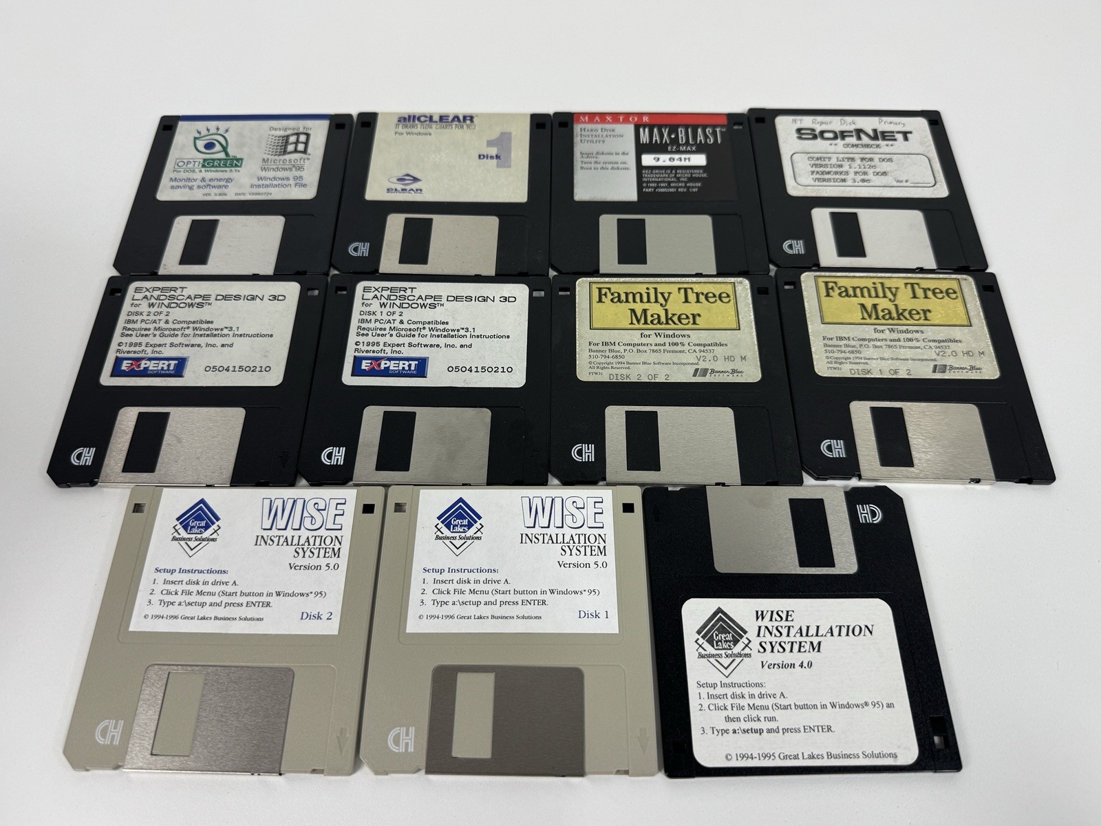 Vintage 3.5” Floppy Disk Software Lot of 11 Family Tree Maker MaxBlast DOS Win95