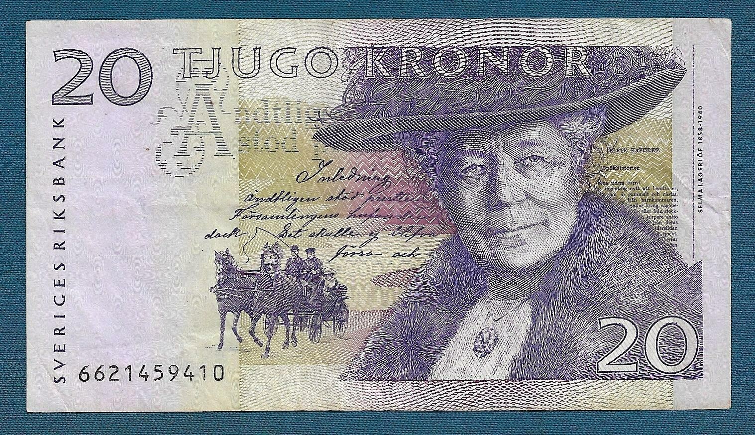 Sweden banknotes 20 Kronor Selma Lagerlof Paper Money !