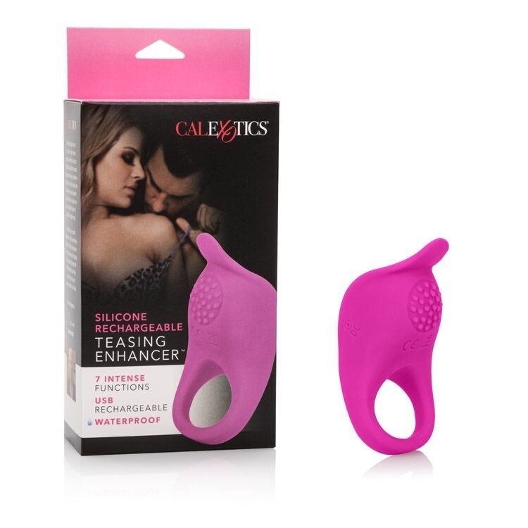 Passion Enhancer Teasing Silicone Rechargeable Vibrating Ring Pink, New