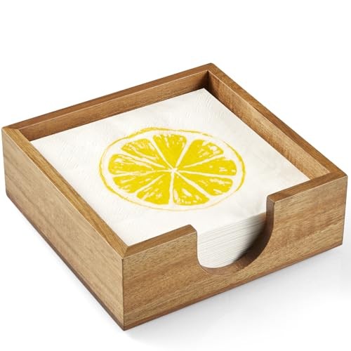 Wood Cocktail Napkin Holder, Beverage Napkin 5.87 x 5.87 x 2 inches Acacia