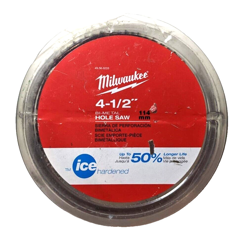 Milwaukee 4 1/2" Hole Saw, 114mm, Ice Hardened Bi-Metal, 49-56-0233 with Case