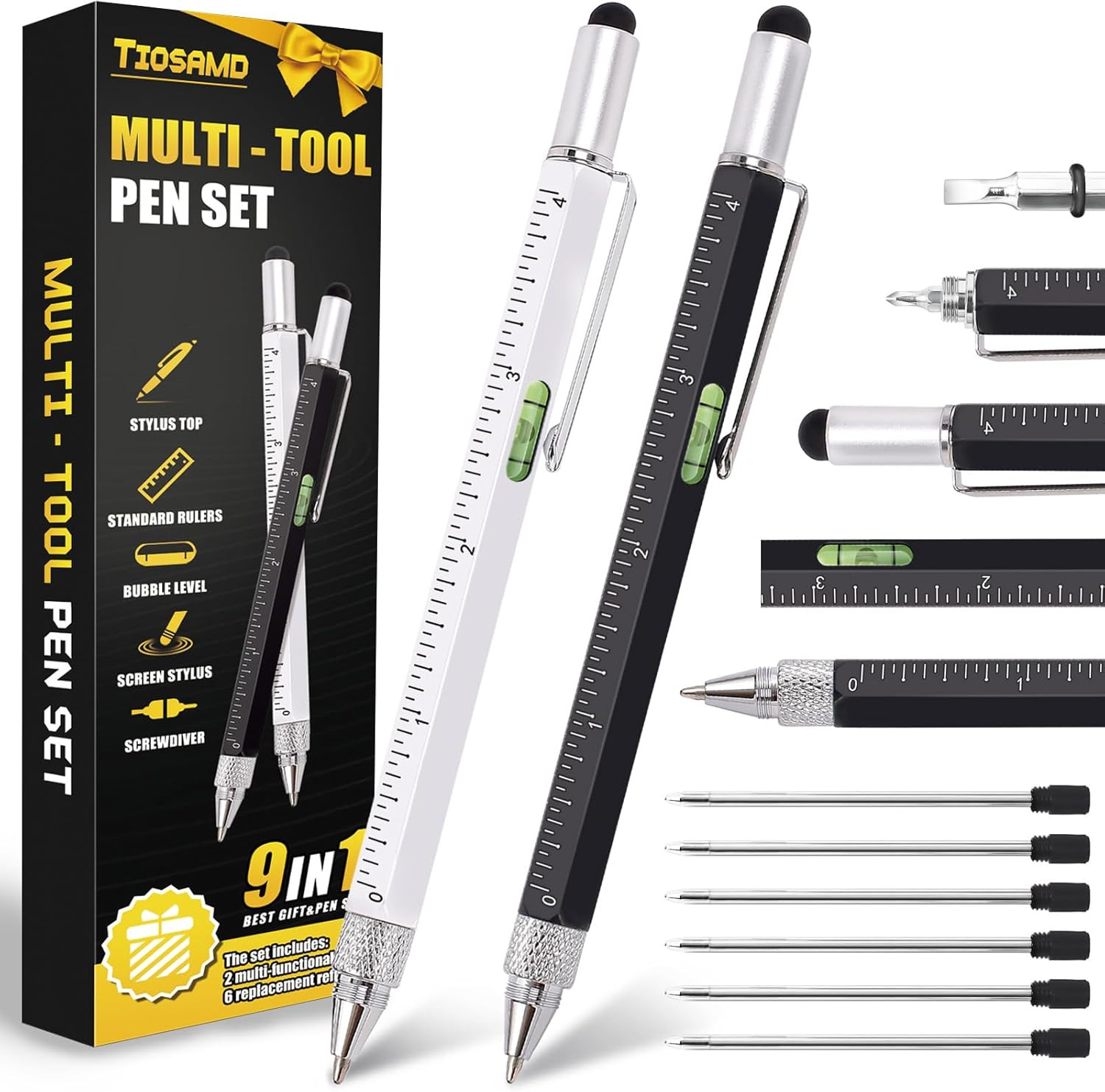 Stocking Stuffers for Men, in Multitool Pen 2Pcs and Refill 6Pcs, Unique Tech