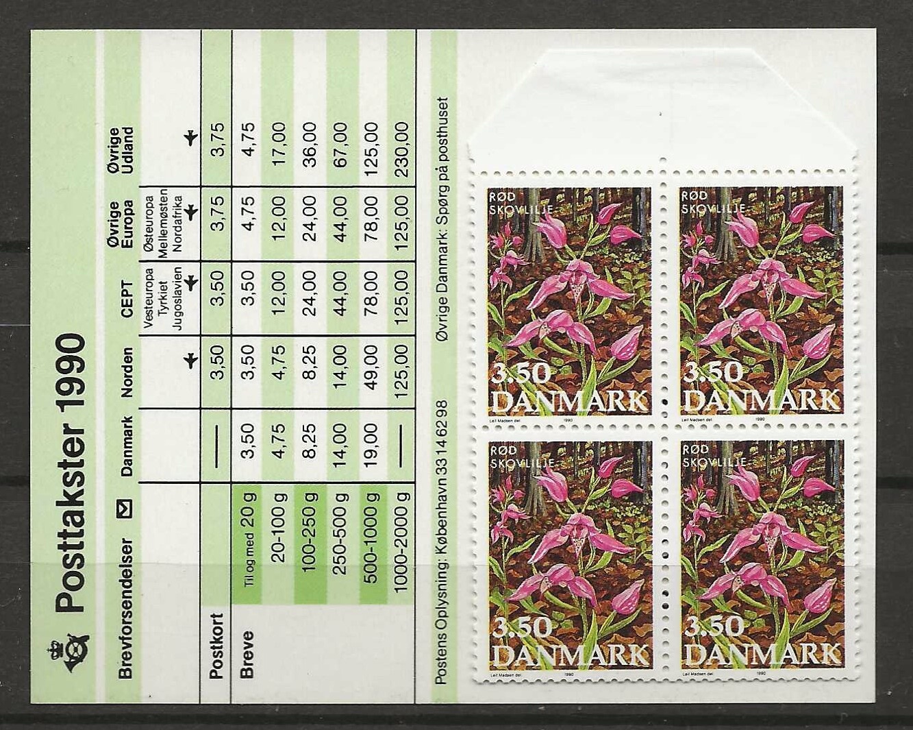 Denmark 1990 flowers afa 971 MNH full booklet