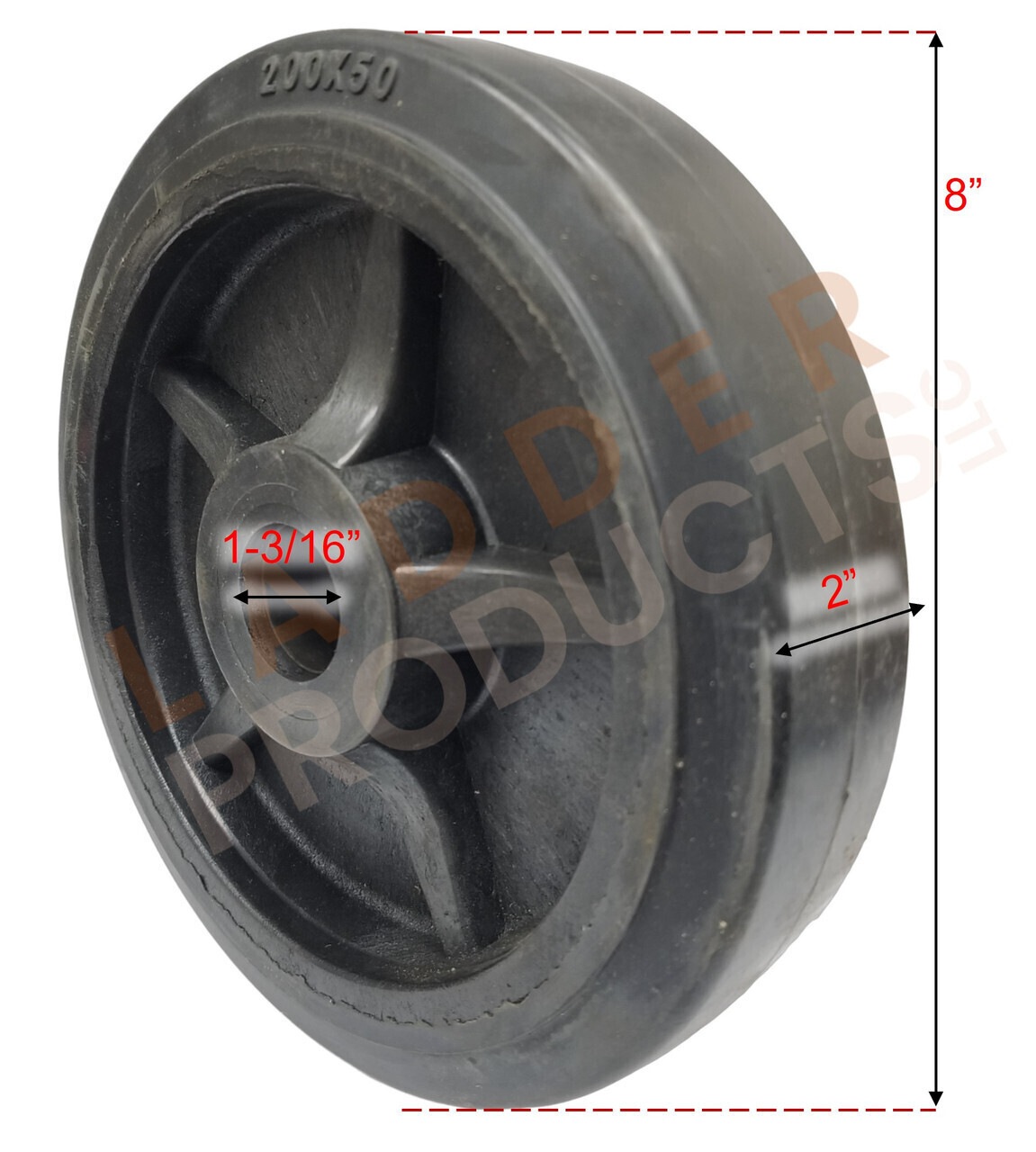 8" x 2" Nylon Core Rubber Wheel LED820RN23B