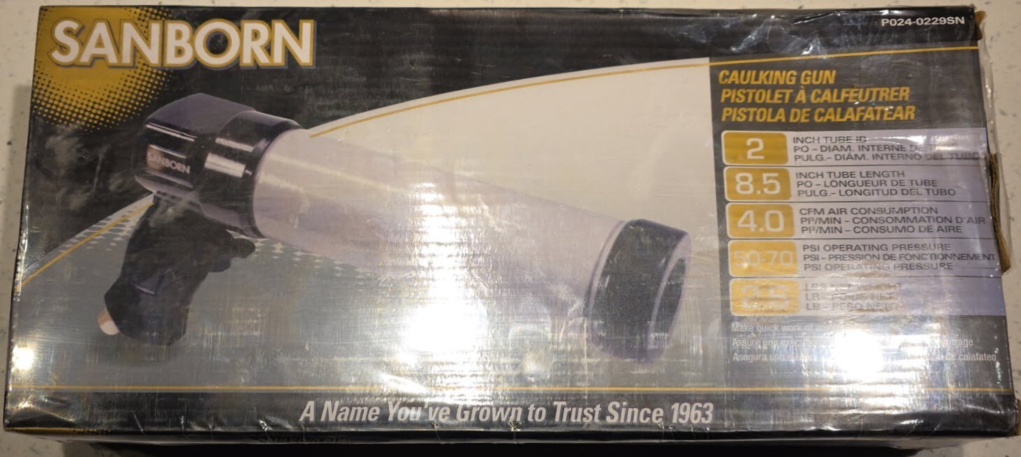 Sanborn AIR CAULKING GUN Professional Adhesive Glue Caulk Steel Tube PO24-0229SN