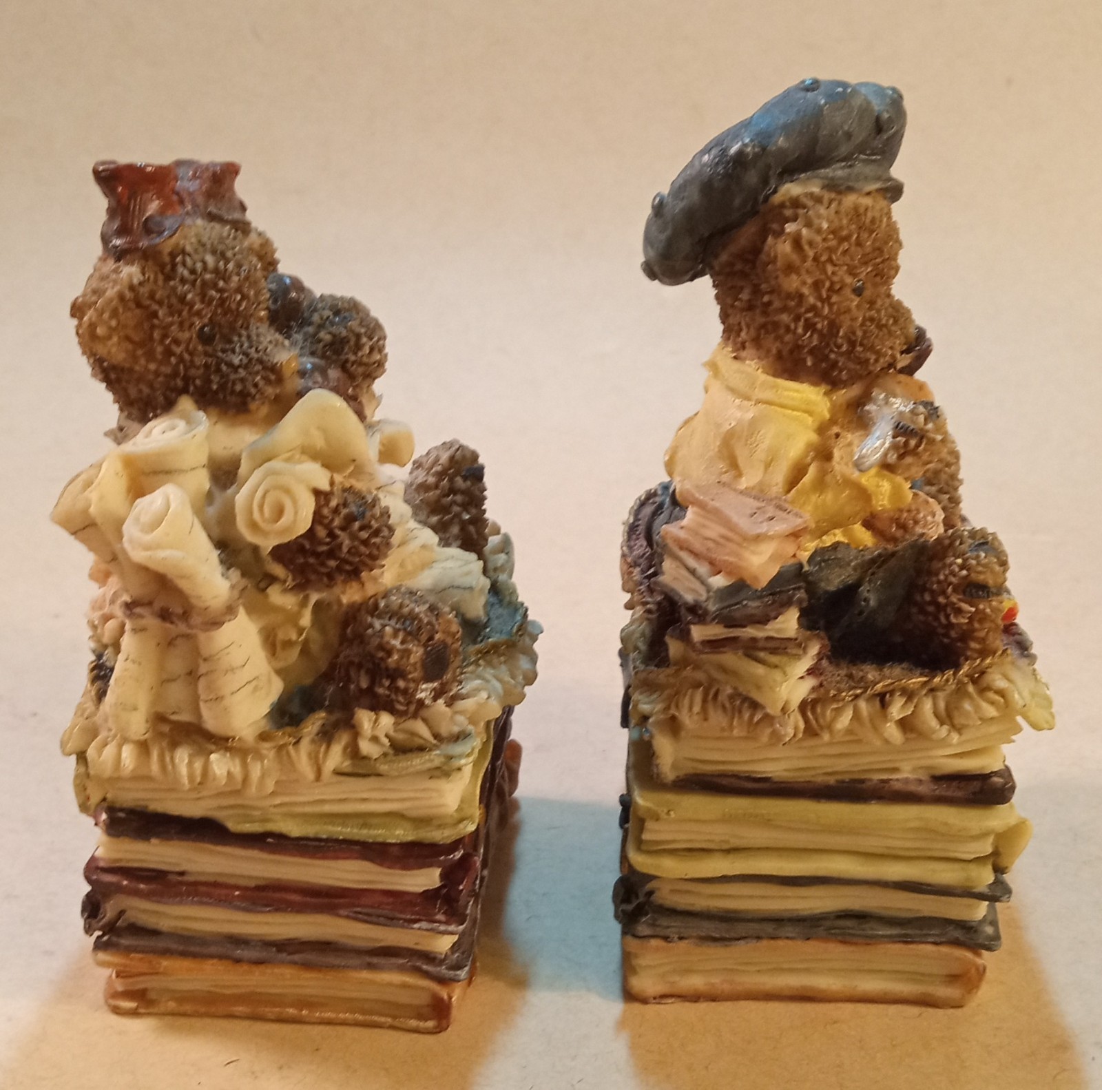 Trinket Boxes. (2) Teddies Sitting On Books. 3.25" Average.