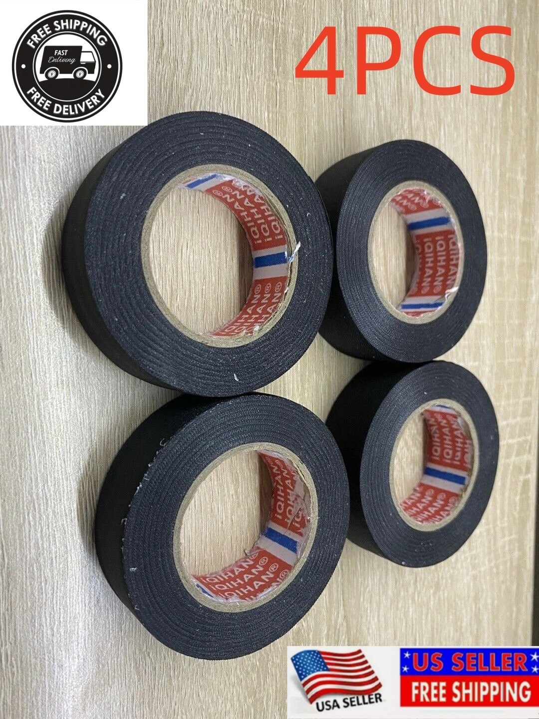 4 Rolls Automotive Wiring Harness Tape,  Wire Wrap For Car SUV Truck 19mm x 15m