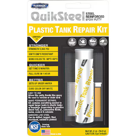 Plastic Tank Repair Kit, QuikSteel, 2 oz Container Size, 1 to 1, White