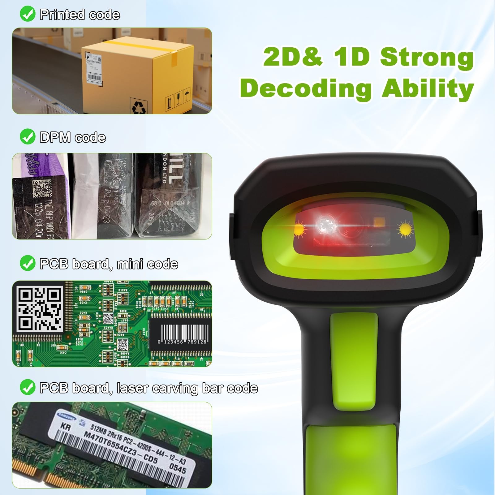 Alacrity Upgraded 2D Wireless Industrial Barcode Scanner With Charging Base,