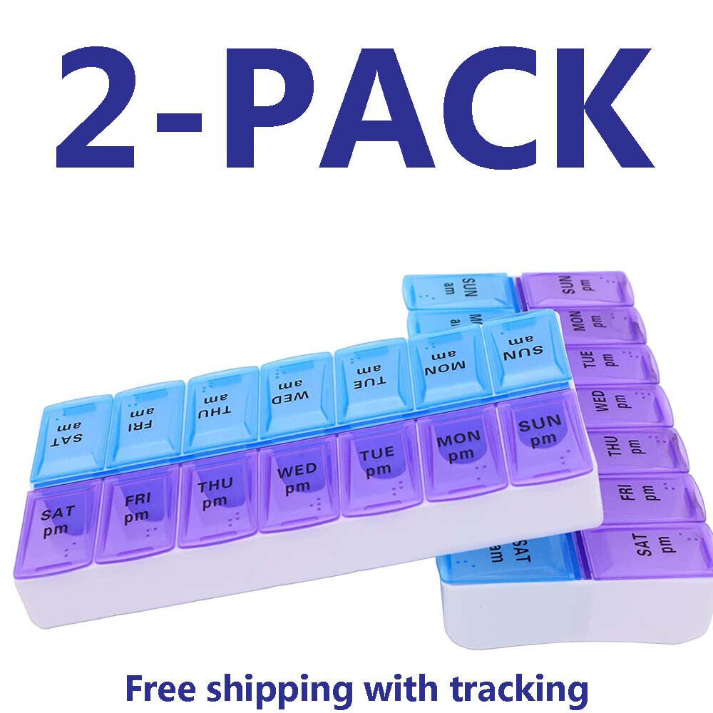 Weekly Pill Box Organizer Twice a Day 7 day AMPM Organizer Case Medicine 2 pack