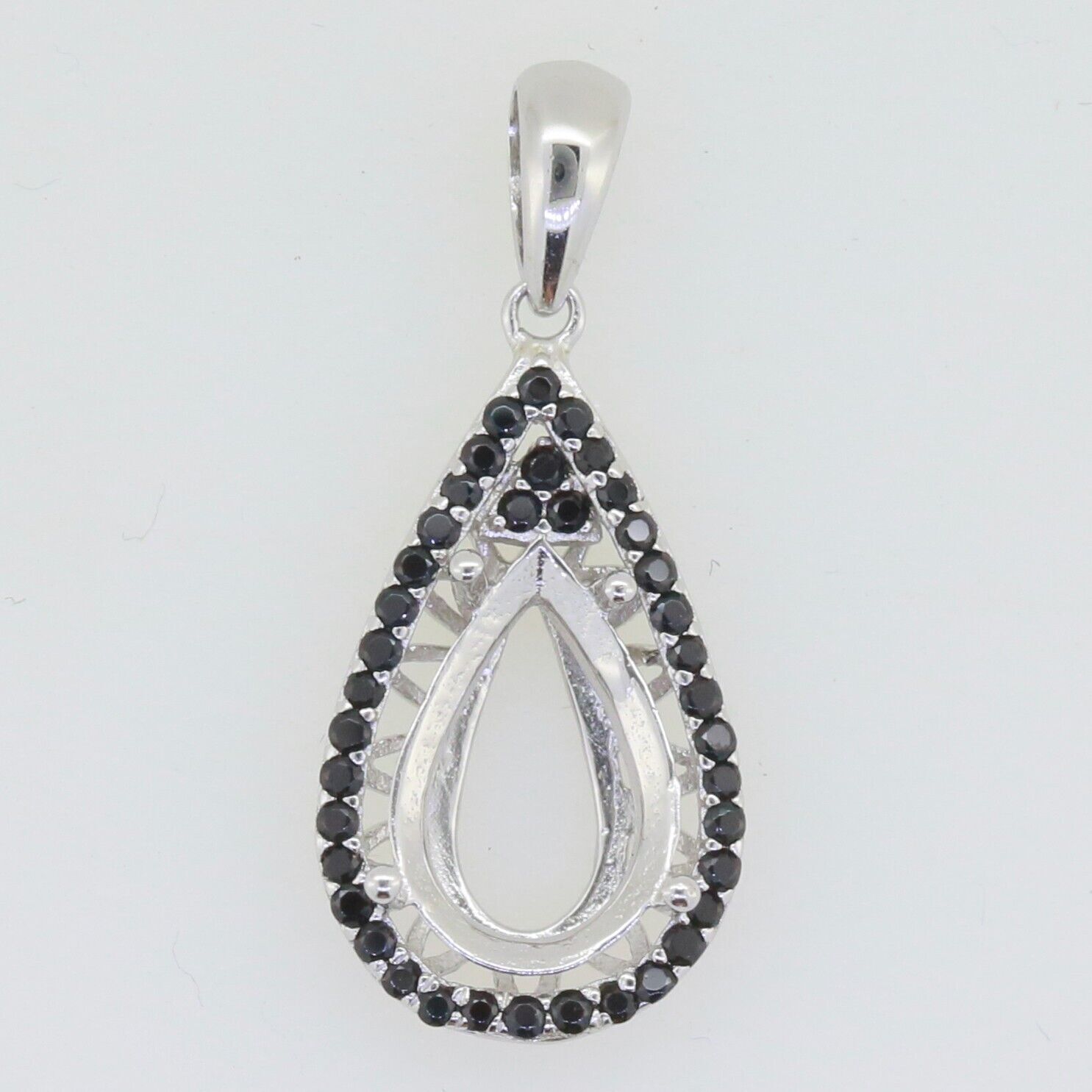 Sterling Silver Black Spinel Semi Mount Pendant Setting Pear PE 11X7mm L723P723B