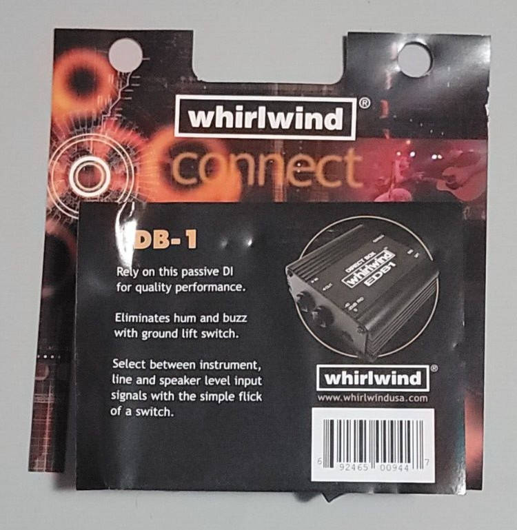 Whirlwind EDB1 1-Channel Passive Instrument Direct Box PA System Live (Open Box)