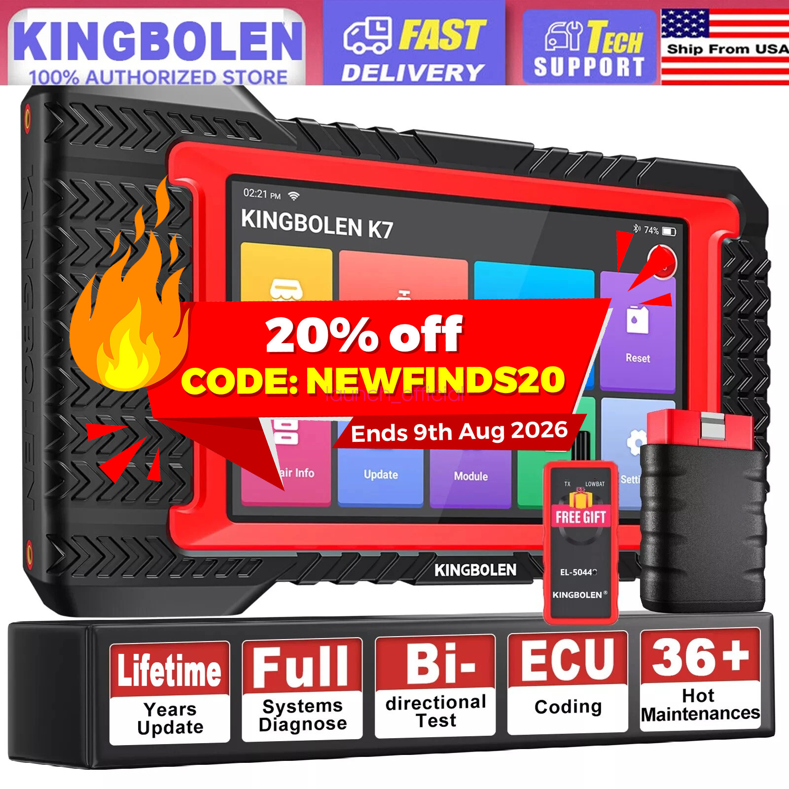 KINGBOLEN K7 ECU Coding Bidirectional Diagnostic Tool All System OBD2 Scanner