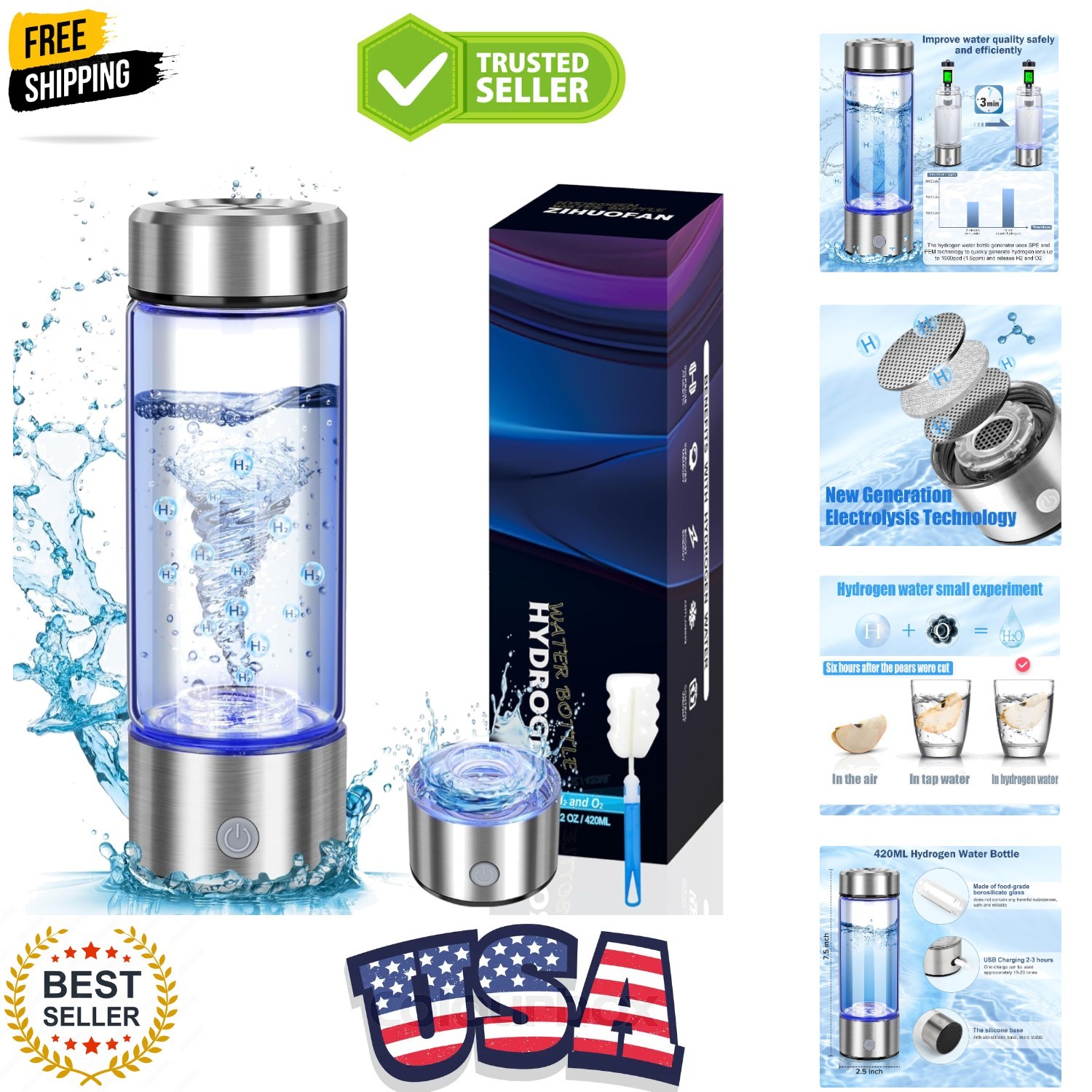 2025 New Hydrogen Water Bottles, Portable Hydrogenated Water Bottle with SPE ...