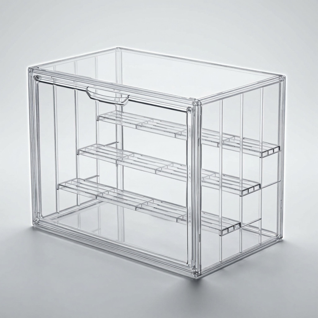 Clear Acrylic Display Case 4 Tier with 3 Removable Dividers Large 1 Pack