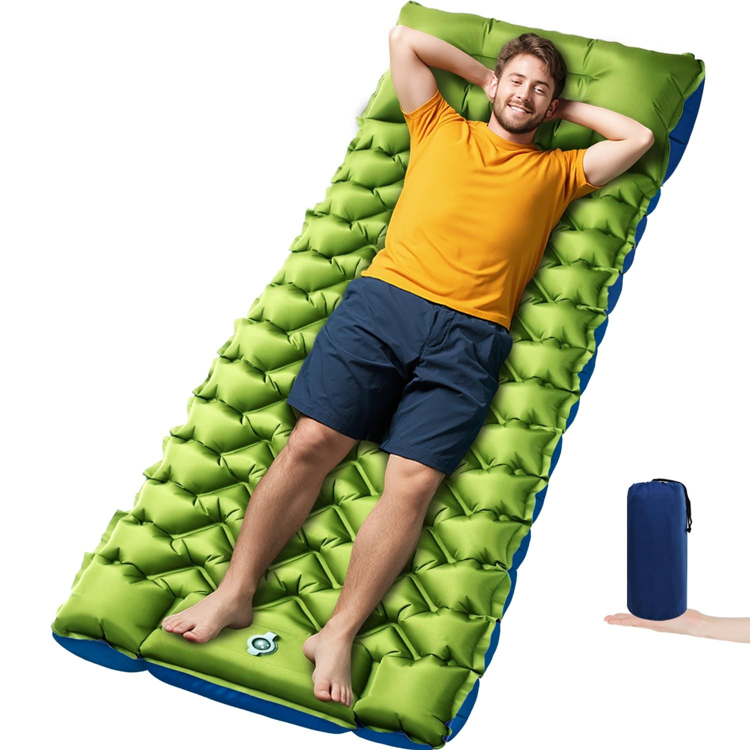 Camping Sleeping Pad, 4in Thick Ultralight Inflatable Camping Mat with Pillow, B