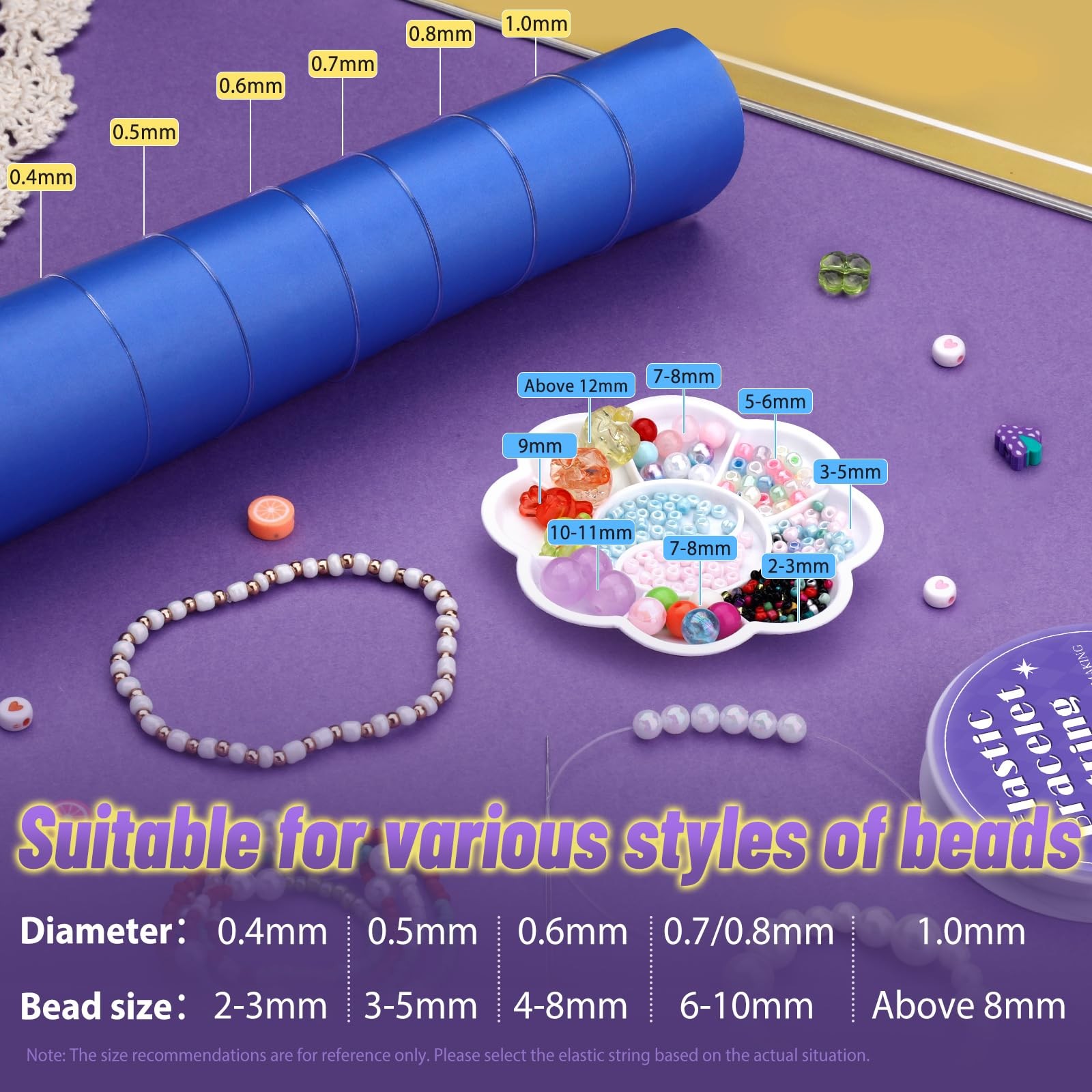 6 Sizes Stretchy Bracelet String, Bead String for Bracelet Making