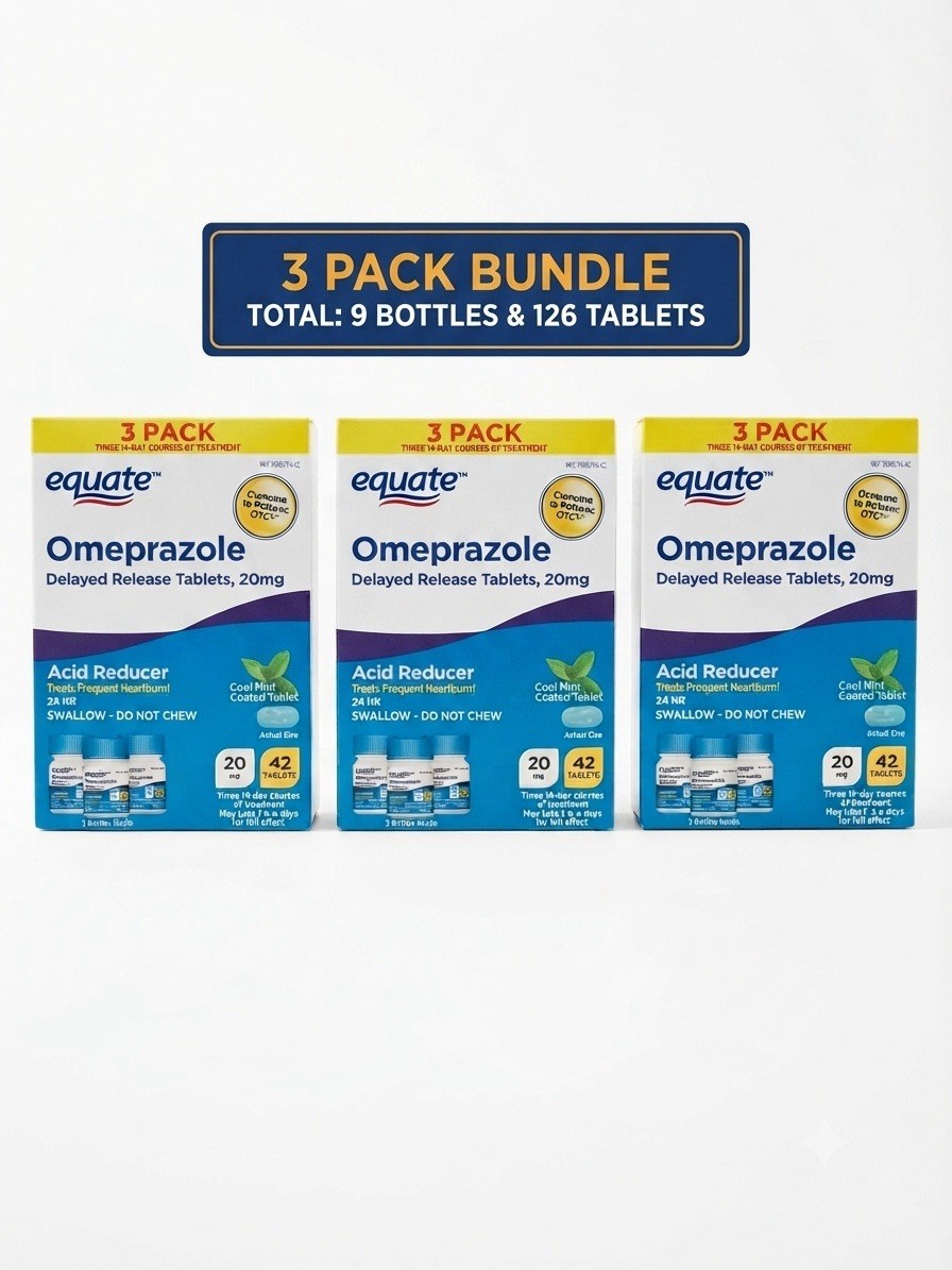 Equate Omeprazole 20mg Delayed Released Cool Mint Acid Reducer Pack  Of 3