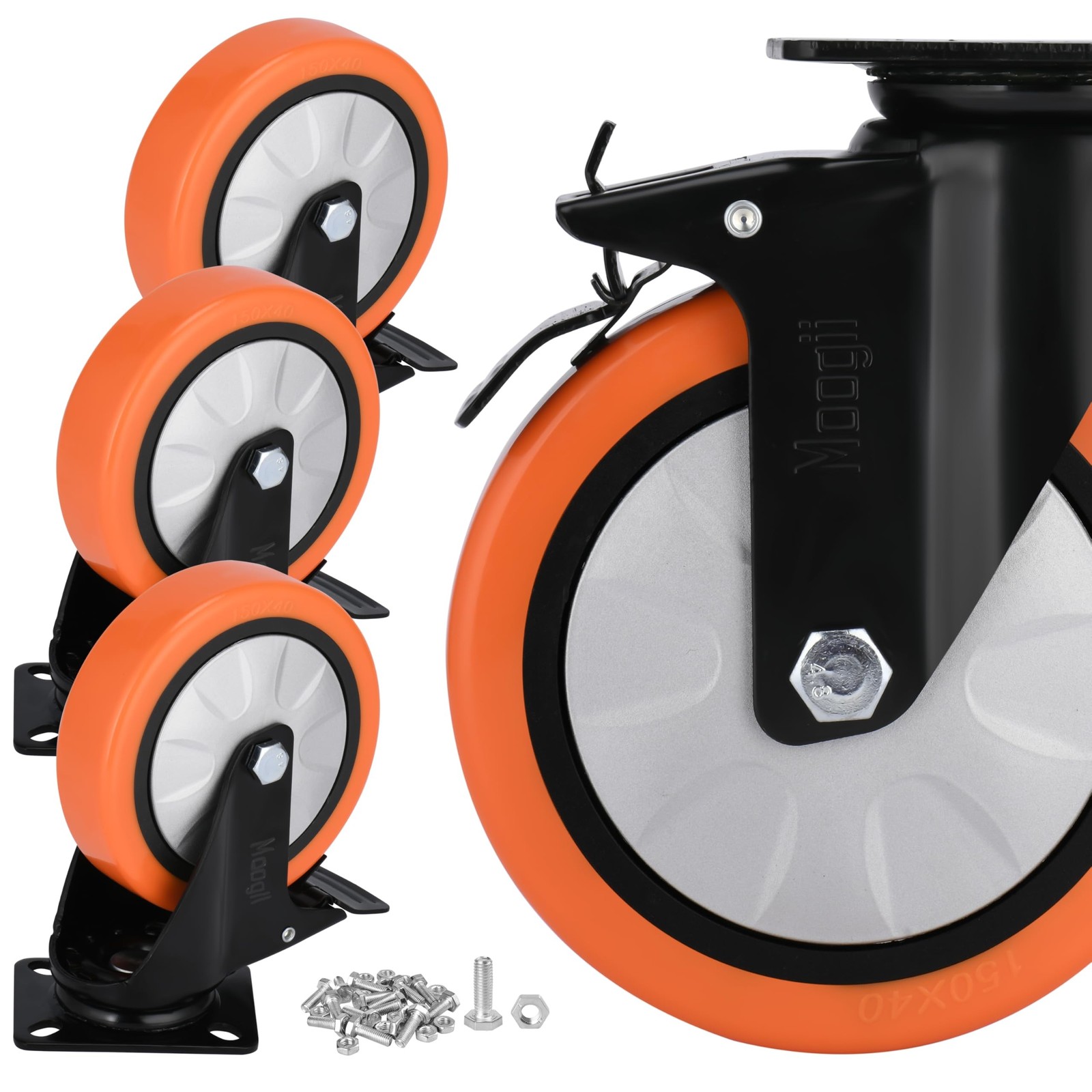 (6 INCH) Industrial Brake Caster Heavy Duty,Load Capacity 4000lbs, No Noise P...