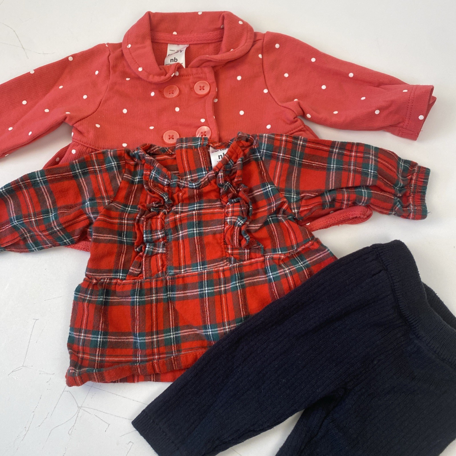 Carter's NB Girls' Lot Polka-Dot Jacket Holiday Theme LS Top & Black Knit Pants