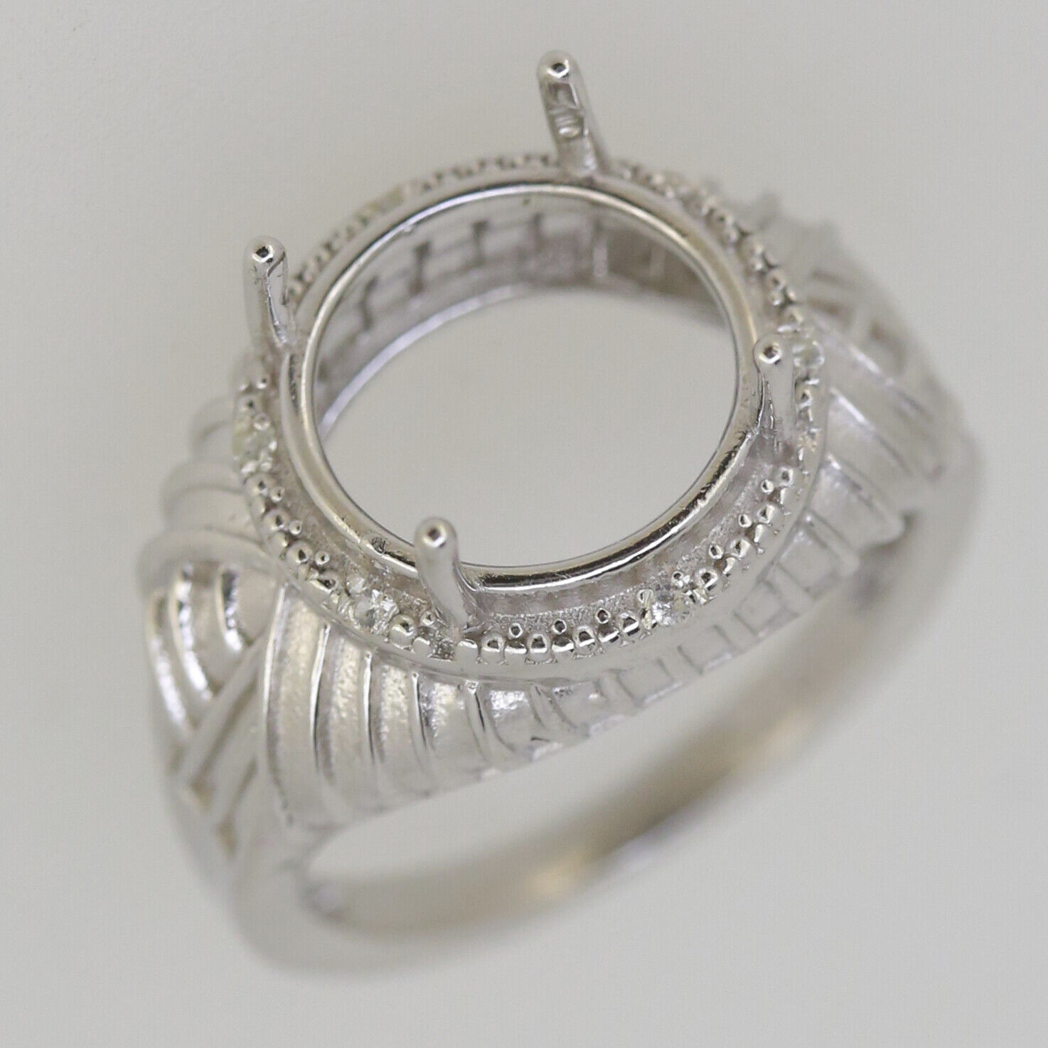 Vintage Style Sterling Silver Semi Mount Ring Setting Round RD 12x12mm