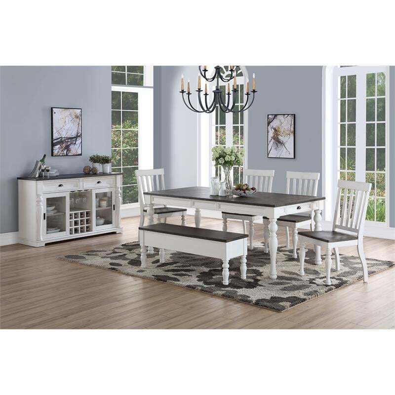 Bowery Hill Farmhouse / Country Two-tone Ivory and Dark Oak Side Chair