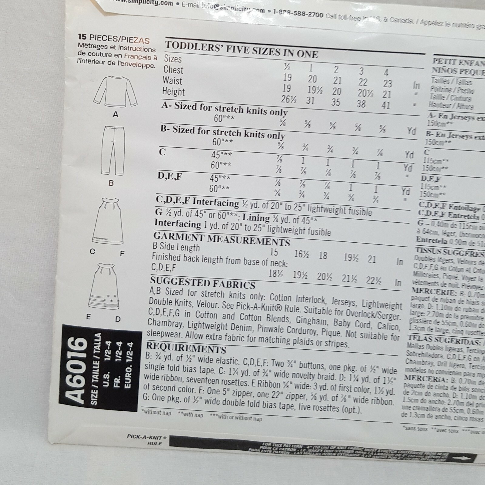 Dress Pants Girls Toddlers Shirt Sewing Pattern New Look Kids A6016 Size 1/2 - 4