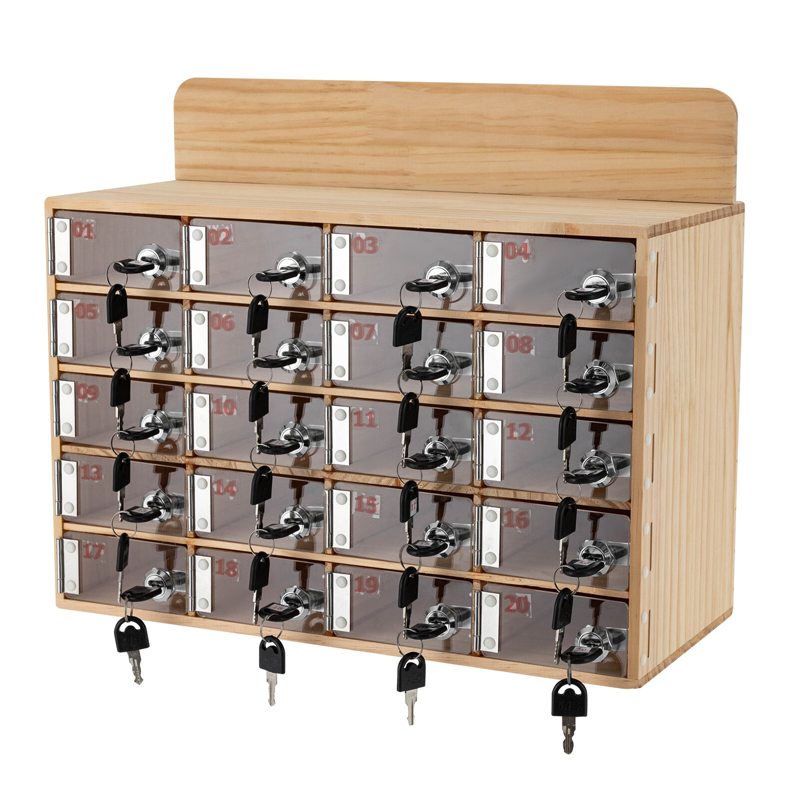 20-Slot Wood Phone Locker Cabinet With Locks & Keys Wall-Mount/Freestanding