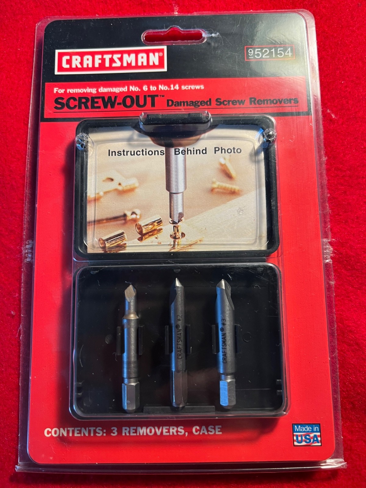 Craftsman 952154- 3 Piece Screw-Out Damaged Screw Removers 52154  No.6 to No. 14