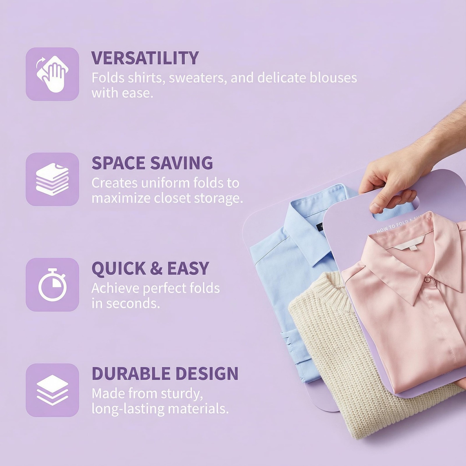 2 PCS Shirt Folding Board Portable Clothes Folder Plastic Laundry White