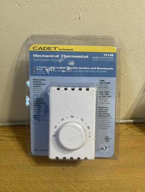 NEW HONEYWELL CADET T410B MECHANICAL THERMOSTAT DOUBLE POLE 4 WIRES 08122