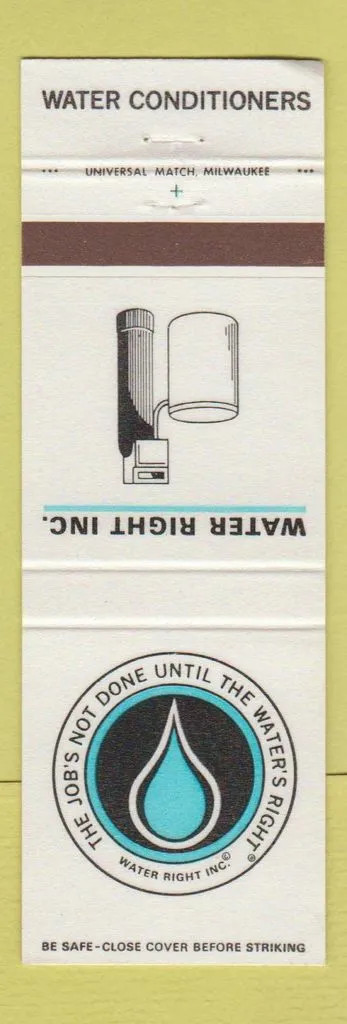 Matchbook Cover - Water Right Water Conditioners Appleton WI