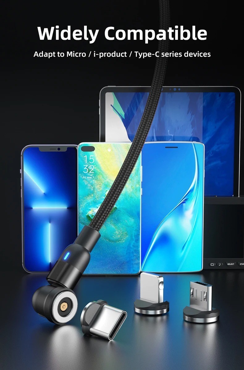 3 in 1 Magnetic Fast Charging USB Data Cable Phone Charger Micro USB Type C A2P*