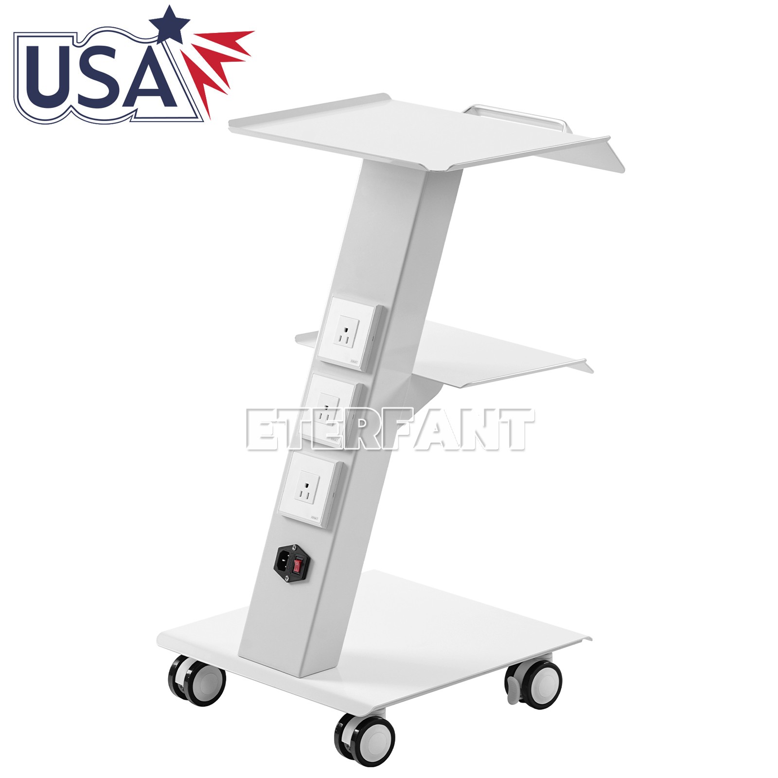 Mobile 3 Layer Medical Tool Cart Dental Trolley Instrument Cart+Socket+4 Casters