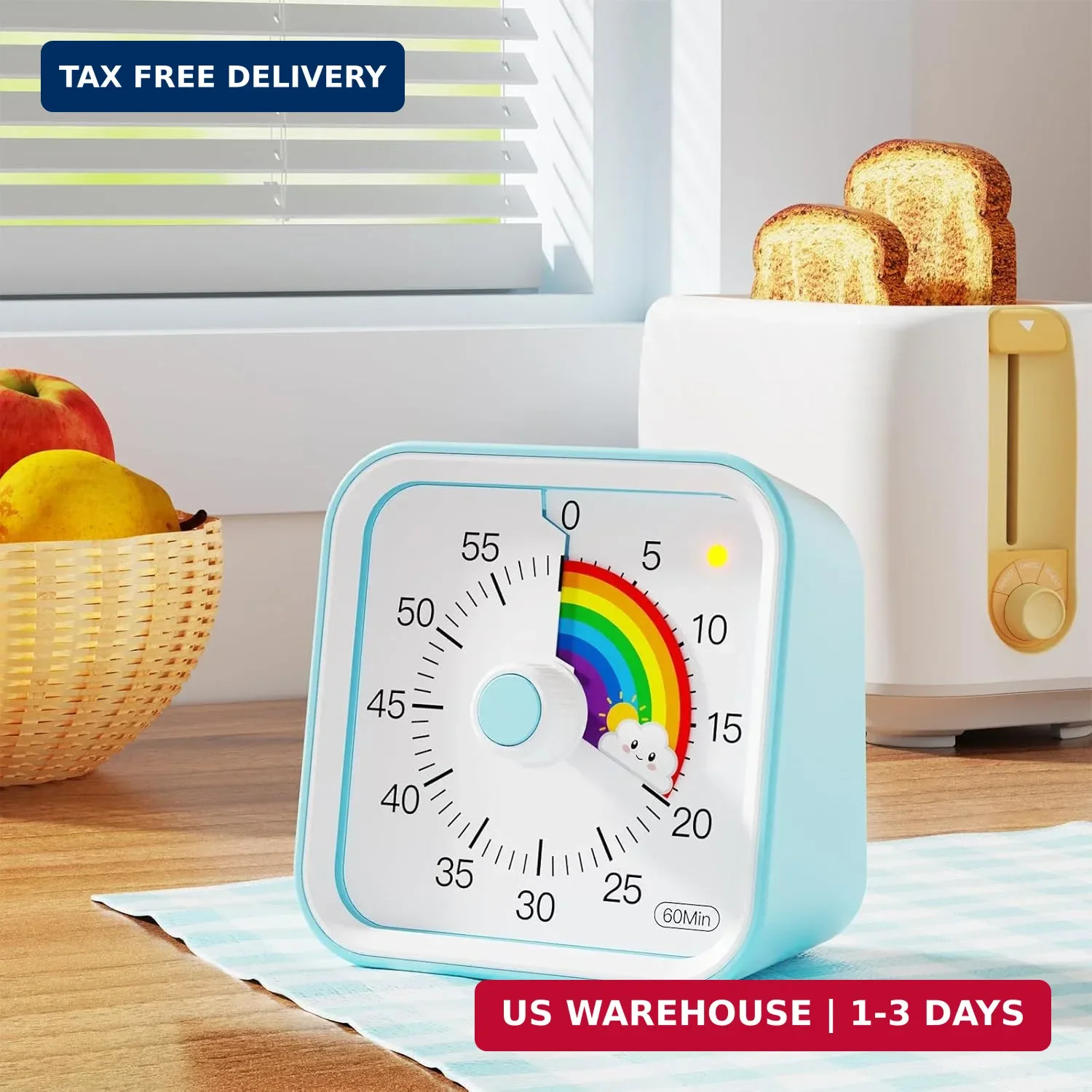 Visual Timer for Kids, Rainbow Timer with Pause Function, Blue | Cute Kids Timer