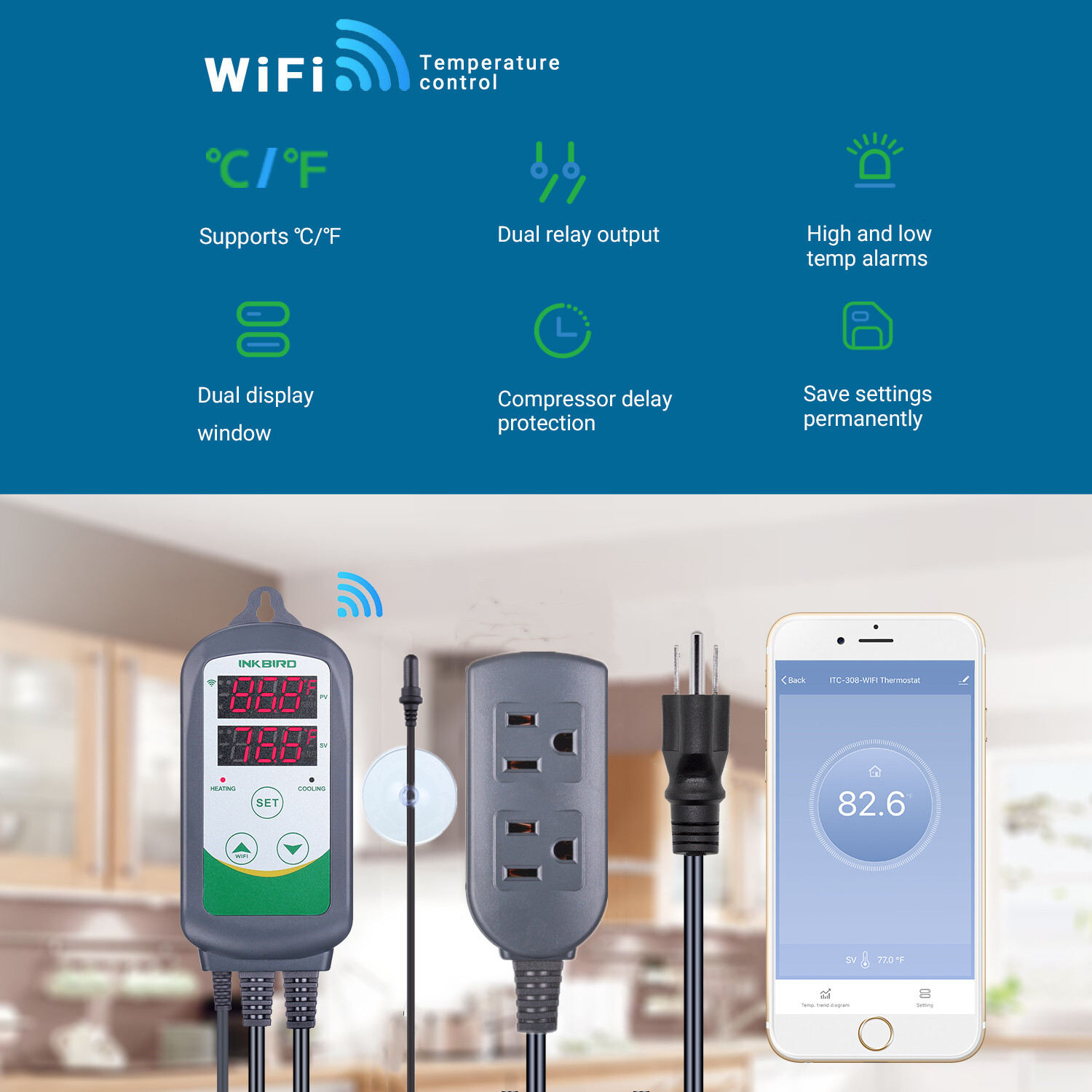 Temperature Controller ITC-308 WIFI Heat Cool Thermostat Waterproof Probe Sensor