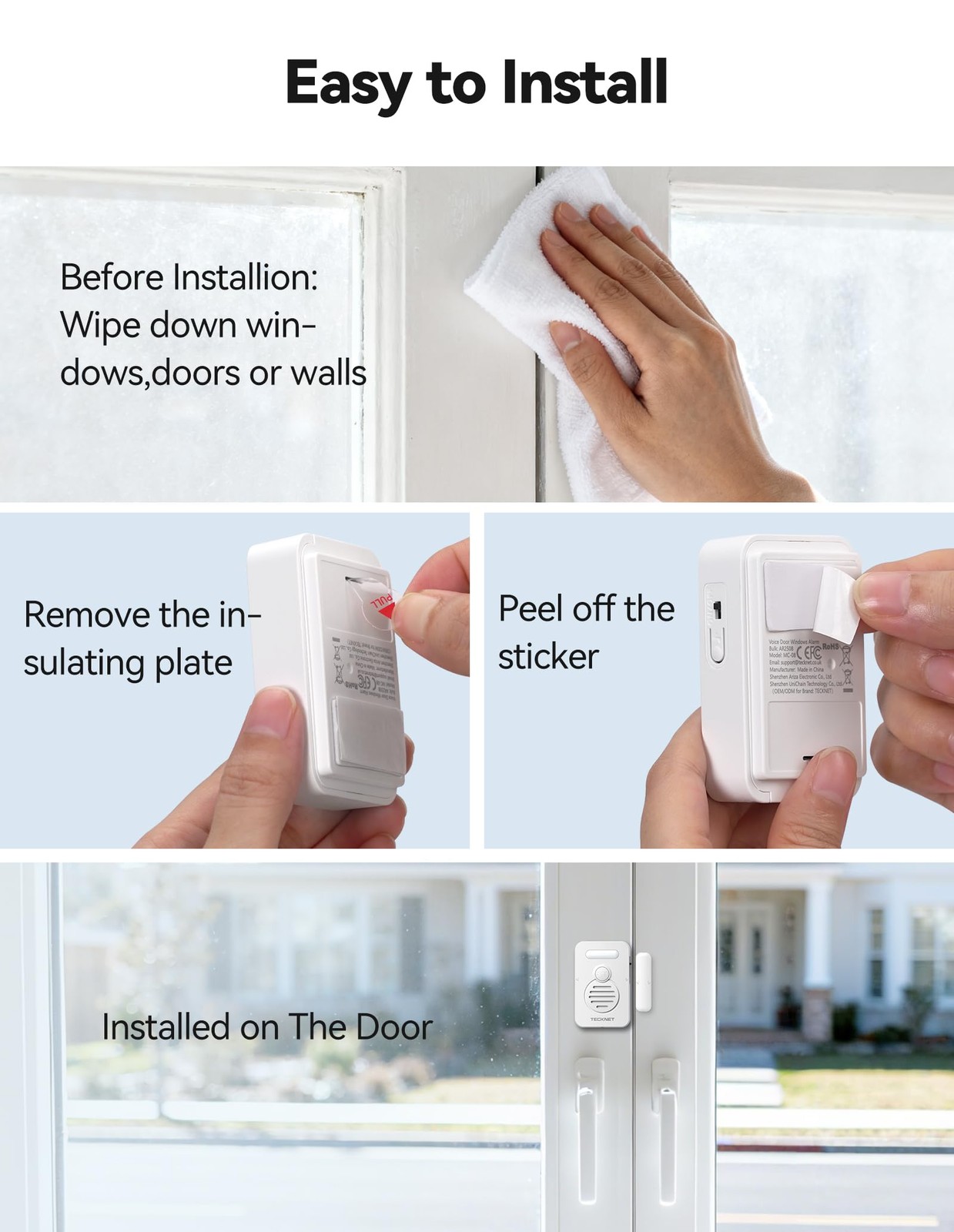 White Door Alarms for Kids Safety Window Security Sensor When Opened