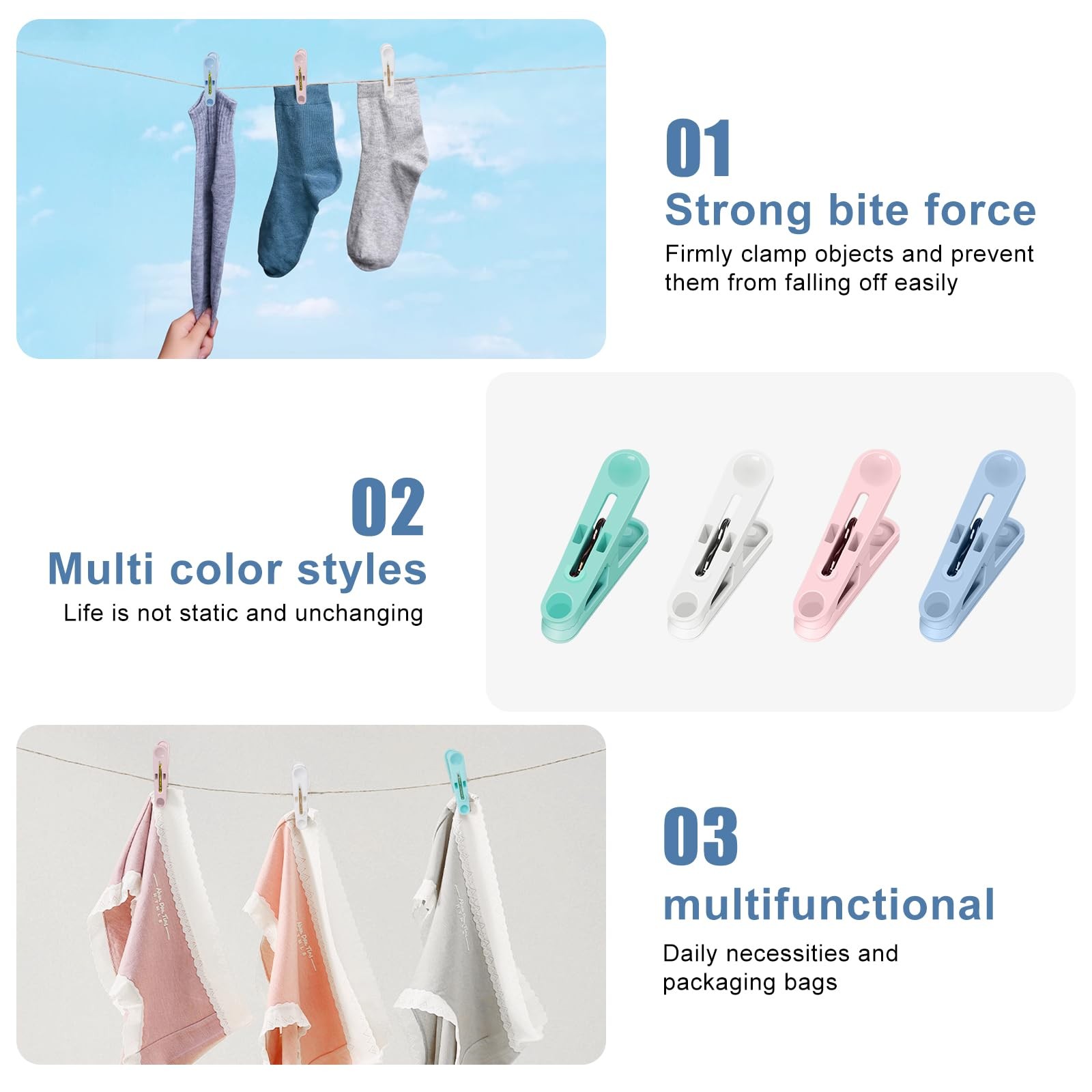 32 PCS Colored Plastic Clothes Pins Multi-Purpose Laundry Clips Package Clips