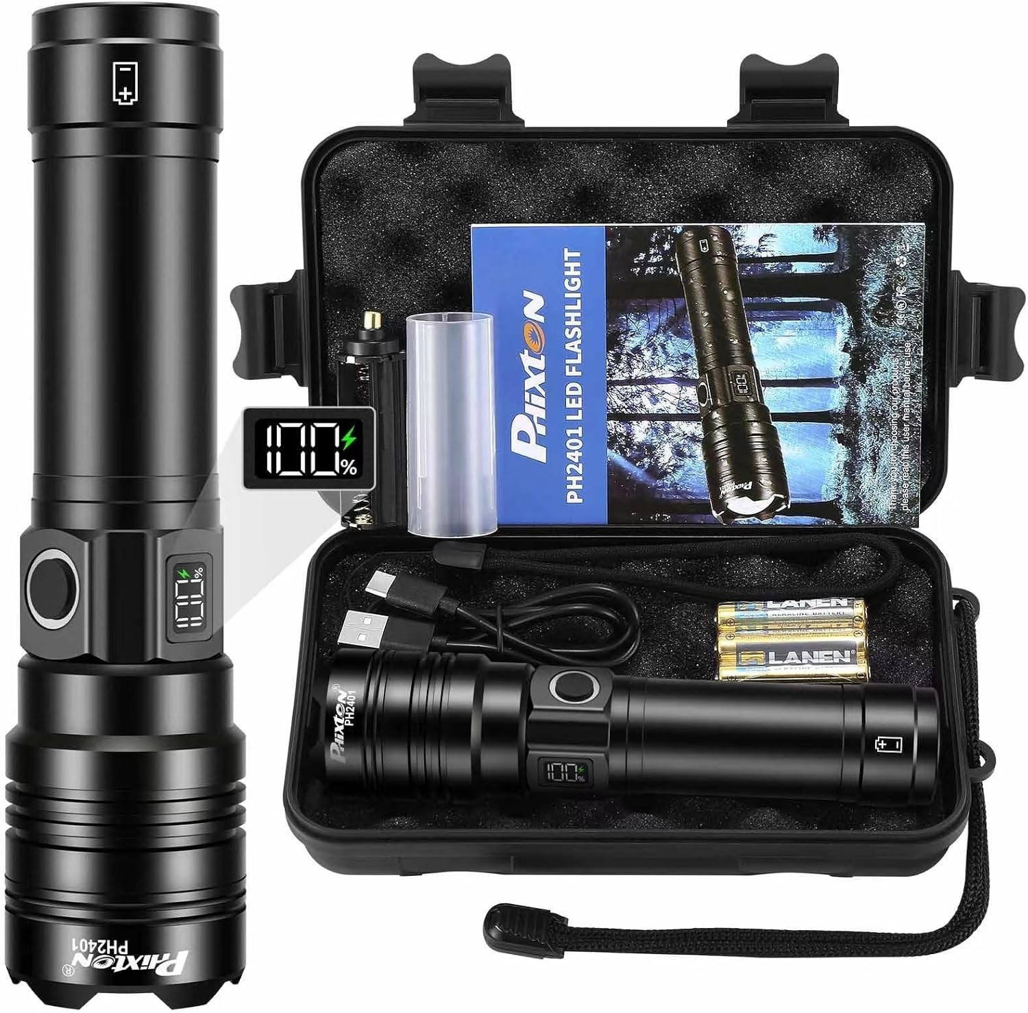 SKYFIRE 1500000LM LED Flashlight Rechargeable Zoom Fire Starter Waterproof