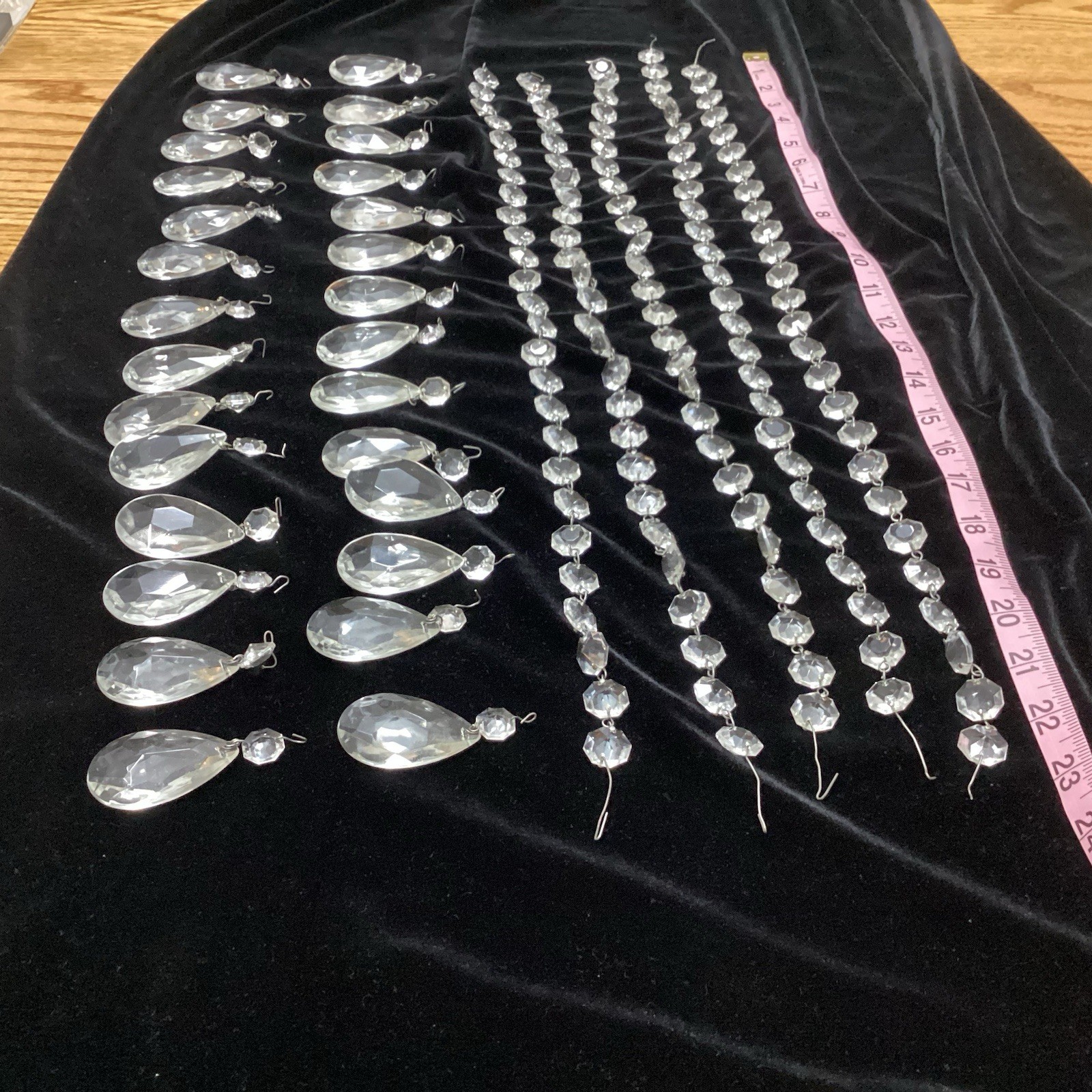 Vintage Antique 28 Crystal Prisms And 5 Crystal Struts Strands Chandelier Light