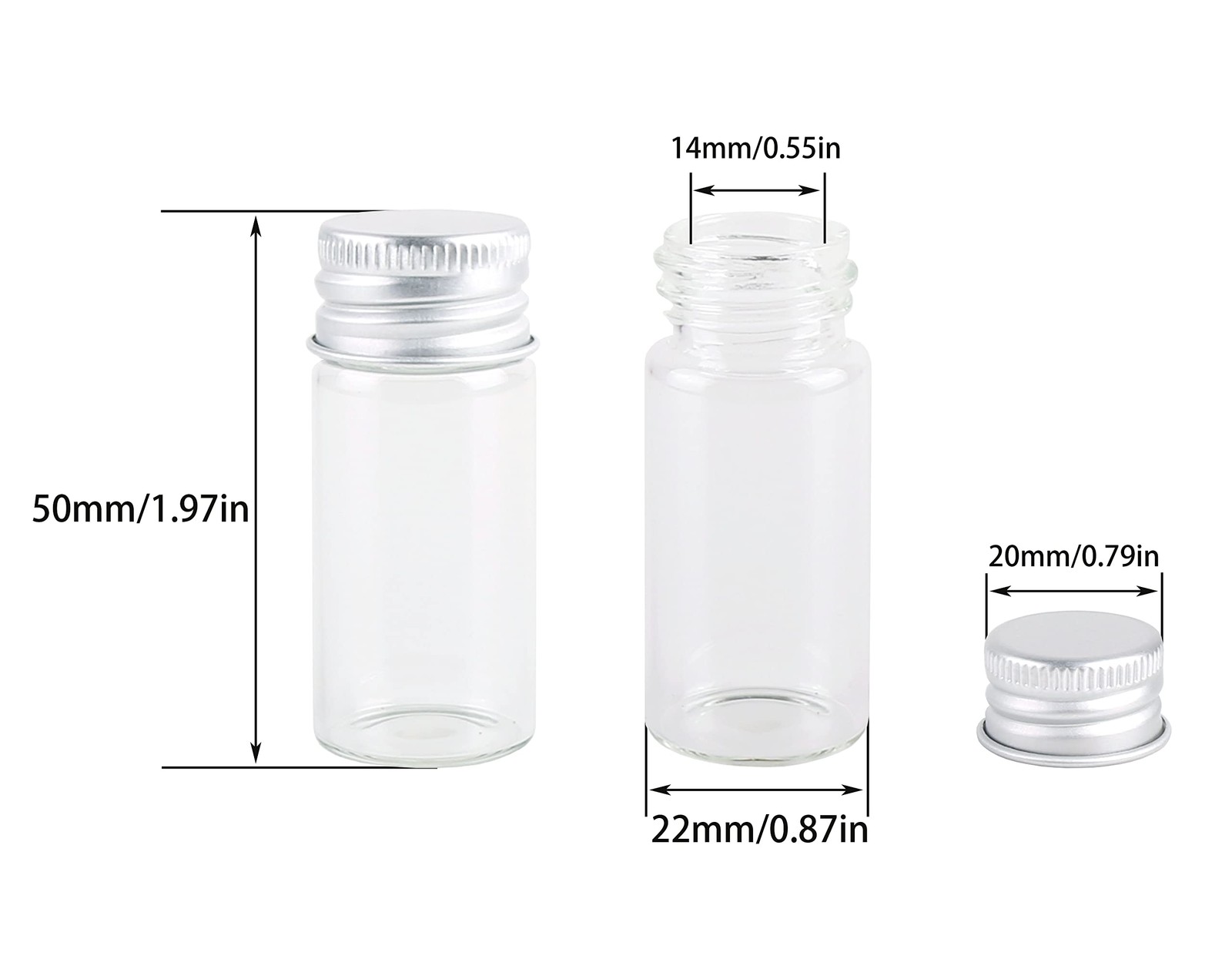100 10Ml Vials Small Mini Tiny Glass Bottles Clear Empty Jars with Aluminum Top