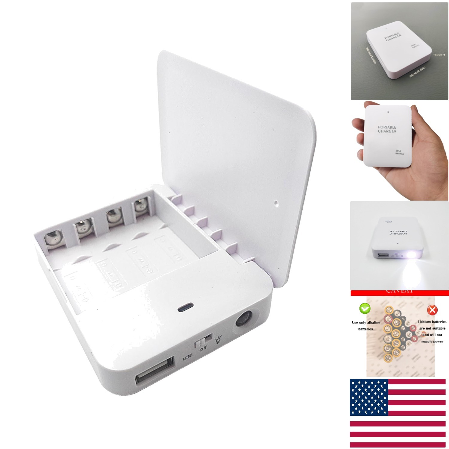 Portable Battery-Powered Phone Charger - 4 AA Batteries for Travel & Emergencies