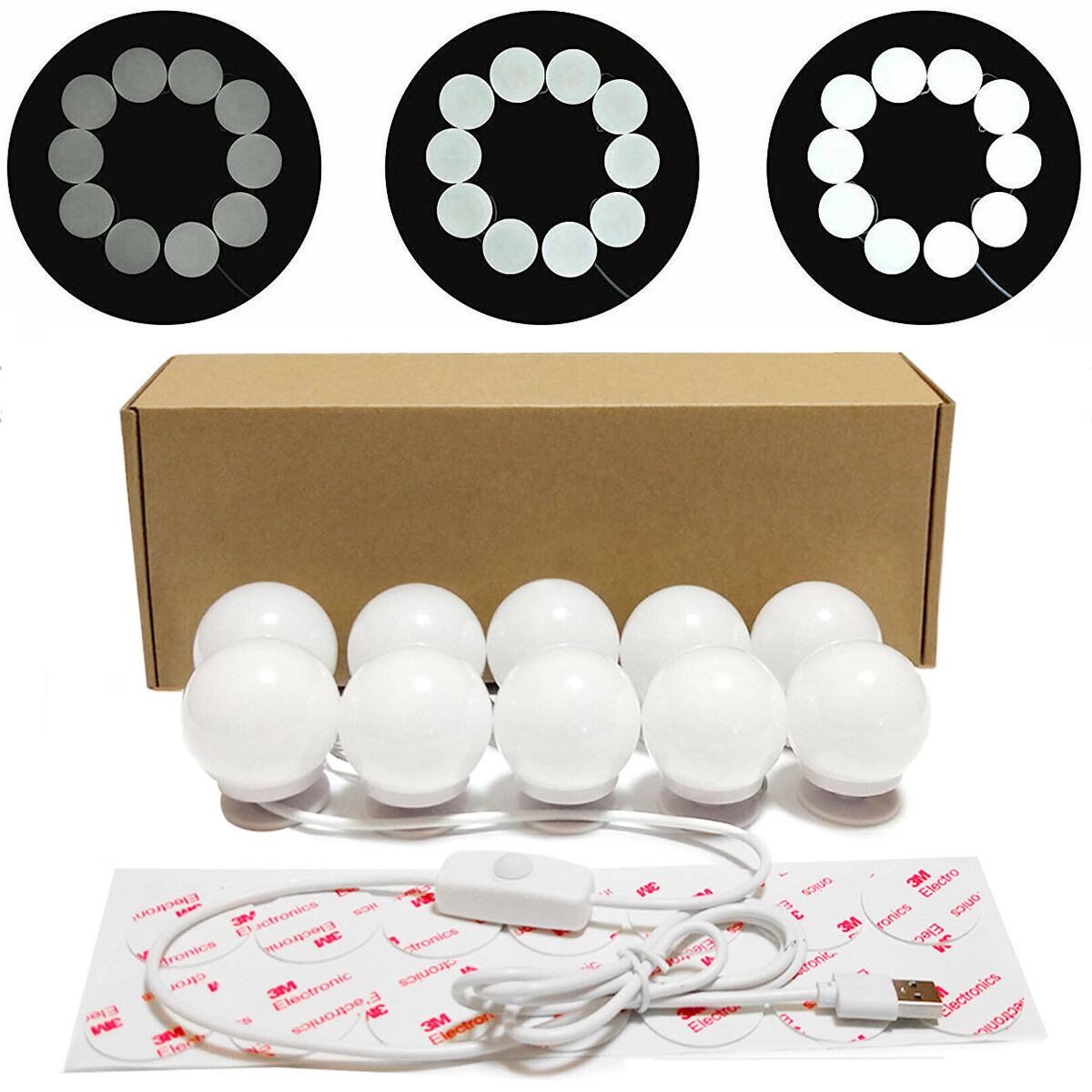 Vanity Light: Make Up Mirror with 10 LED Kit Bulbs & Dimmable Hollywood Lamp