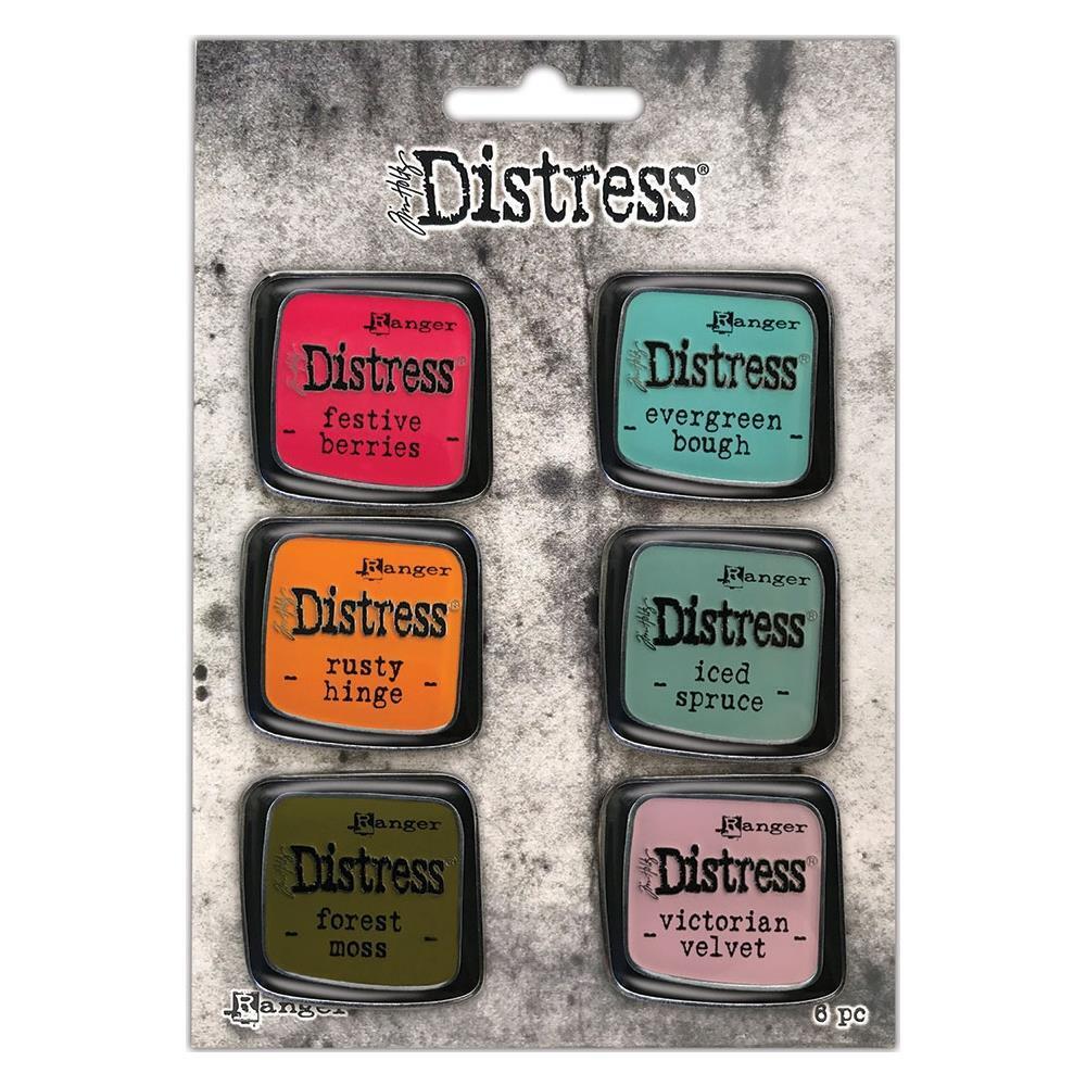 New Ranger Tim Holtz Distress Enamel Collector Pin Set 6/Pkg-Set 9