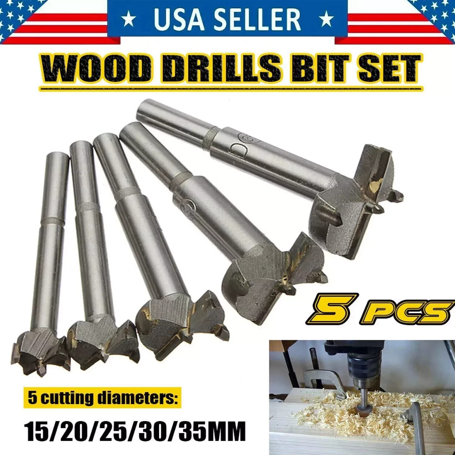 5pcs Forstner Woodworking Drill Bit Set Boring Hole Saw Cutter Wood Tools 15-35m