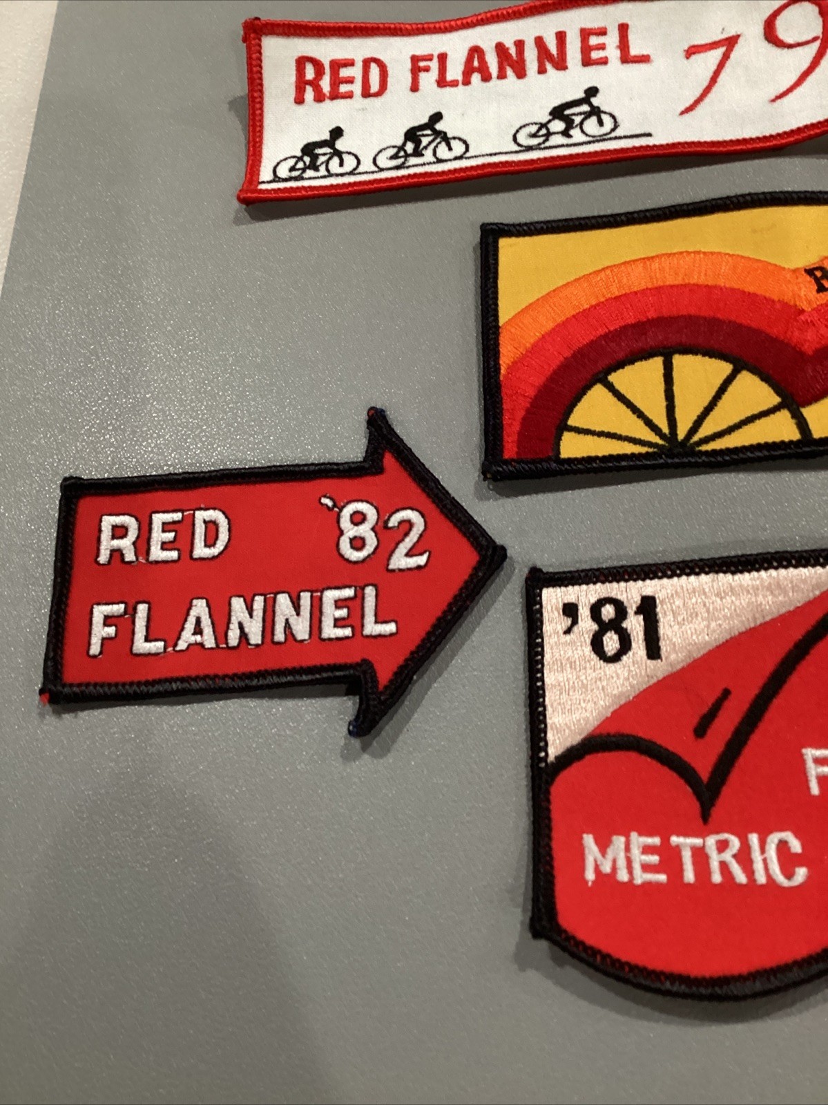 1979, 1980, 1981, 1982 Red Flannel 4 Cycle Biking Patch Lot