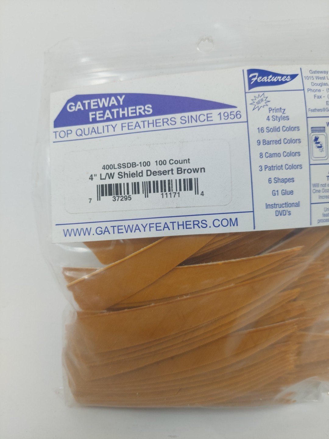 100 Pack Gateway Feathers 4" Left Wing: Shield Desert Brown 400LSSDB-100