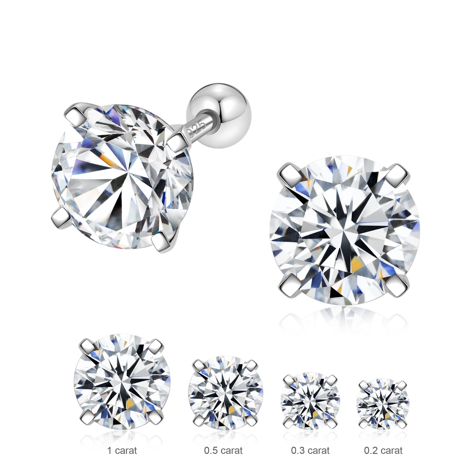 Moissanite Stud Earrings For Women Men GRA Platinum Silver Screw Back Short Post