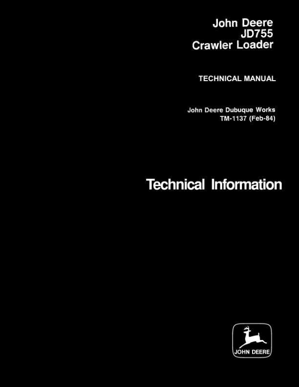 John Deere JD755 Crawler Loader Service Manual Repair Shop Technical Book
