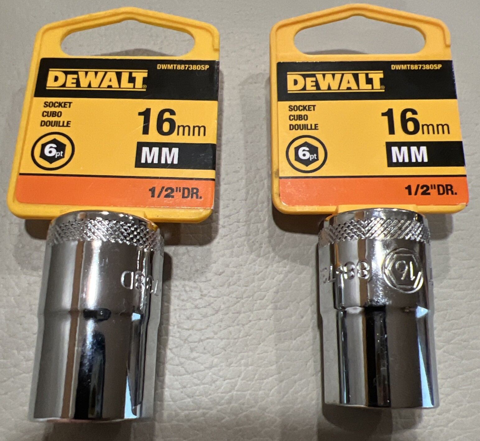 2 NEW Dewalt 16mm 1/2" Drive DWMT88738OSP SOCKETS  CHROME  6 POINT